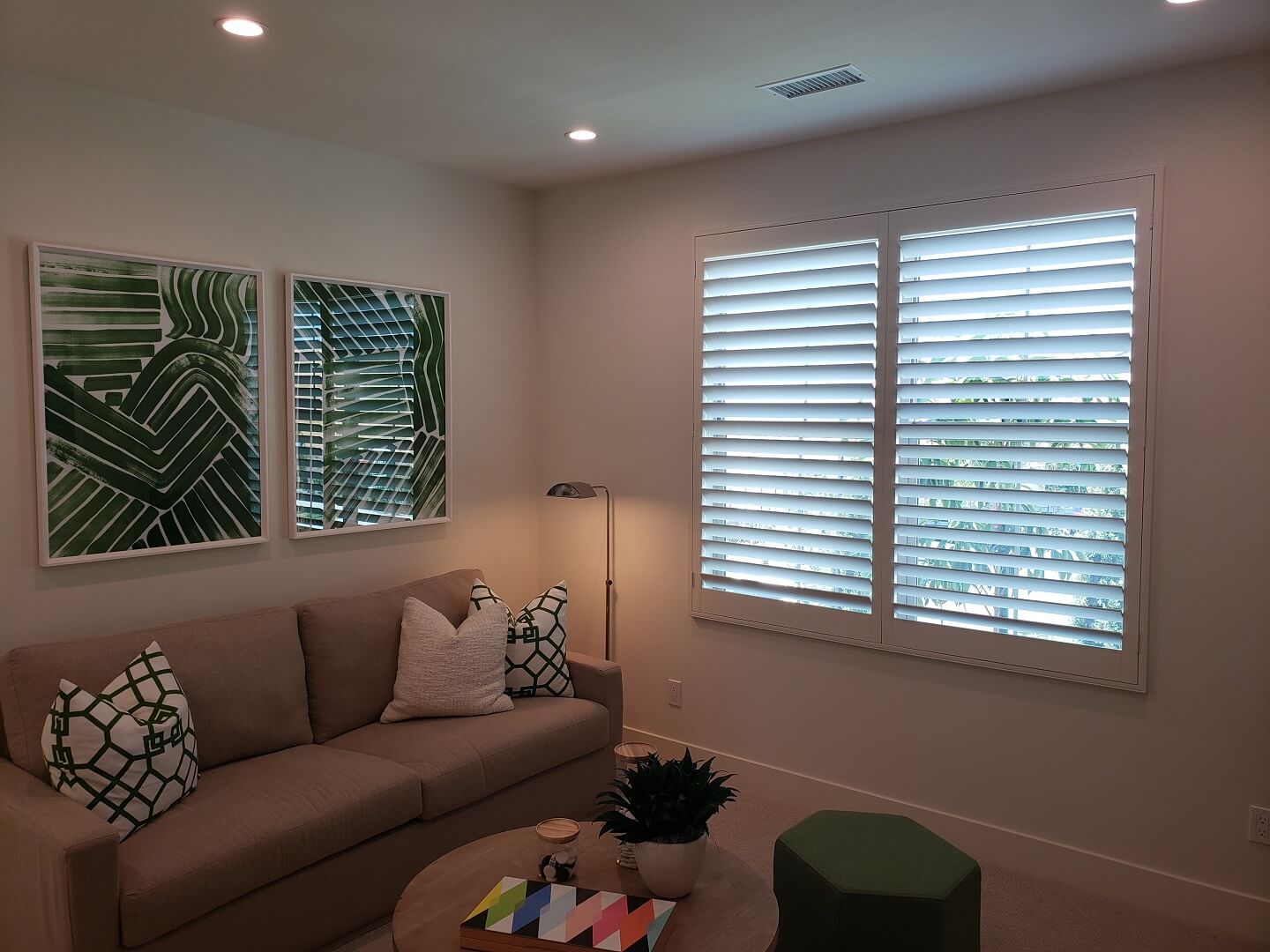Custom plantation shutters in an Orange County living room