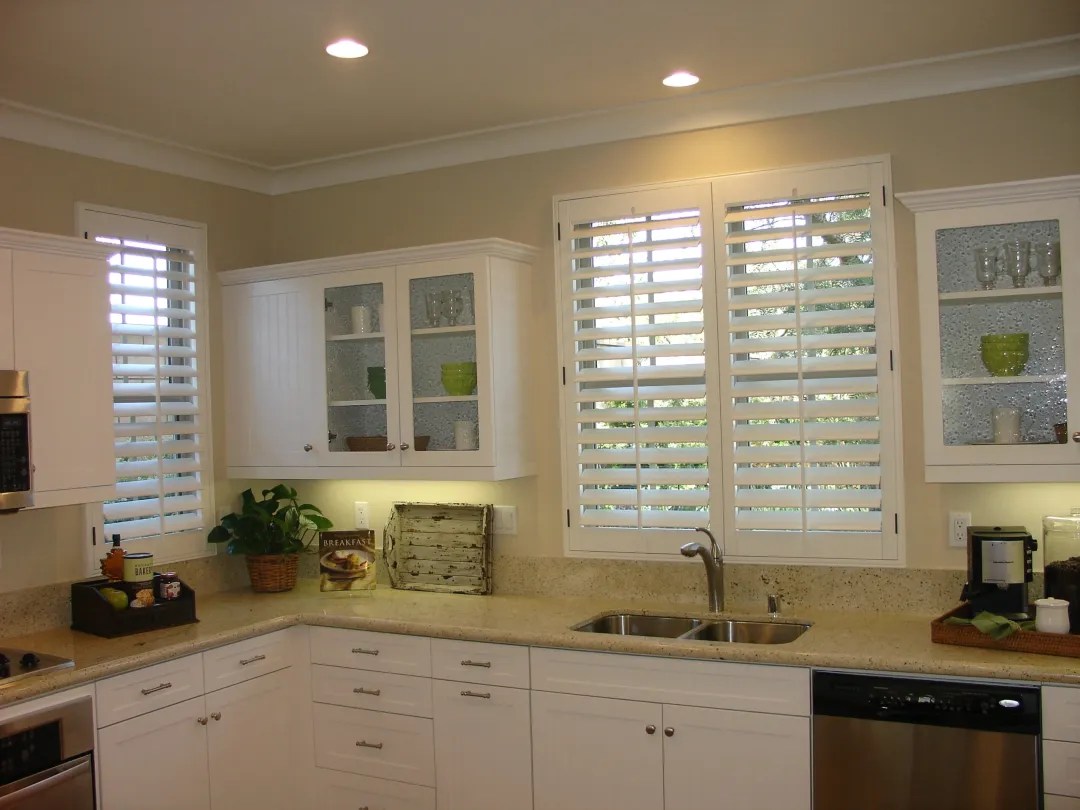 Poly shutters in a Vista, California kitchen — durable and low-maintenance