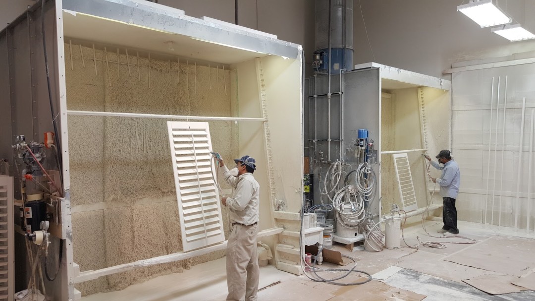 Spray booth where shutters get their furniture-grade finish